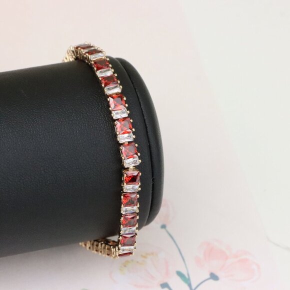 "Elegant Red & White Baguette Rose Gold Bracelet for Women, XPBL1024 - Picture 8 of 12